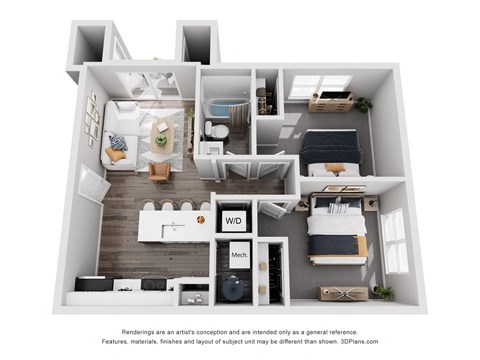 a 1 bedroom floorplan is shown in this illustration
